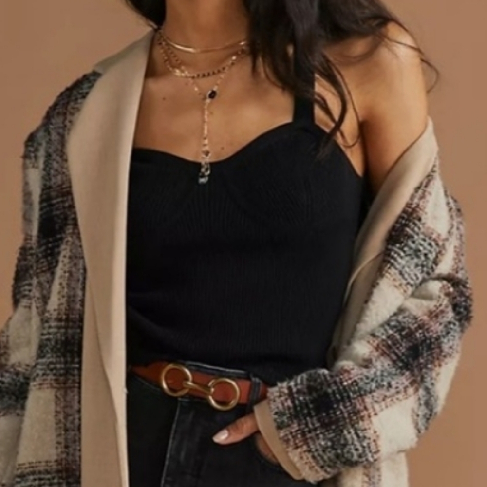 Anthropologie Maeve Corset Sweater Tank Top NEW Womens Small Petite Black